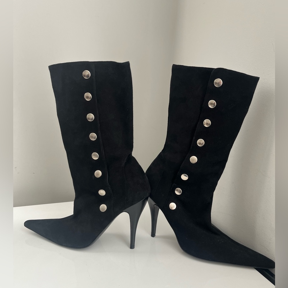 D&G Black Heeled Boots with Silver-Tone Snaps